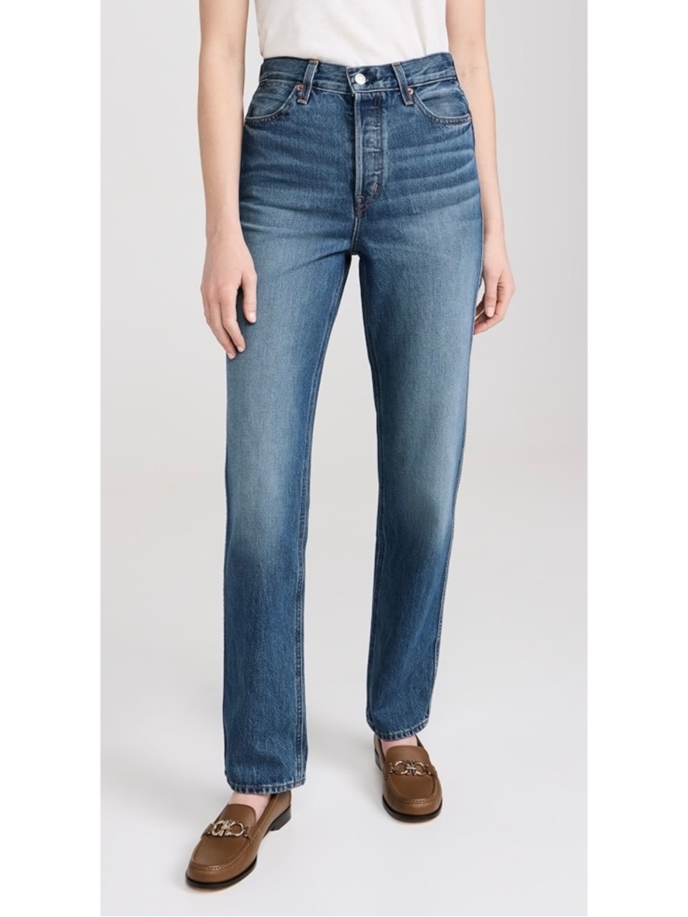 GOLDSIGN | High-Rise Straight Leg Women's Jeans Medium Blue Sz. 27